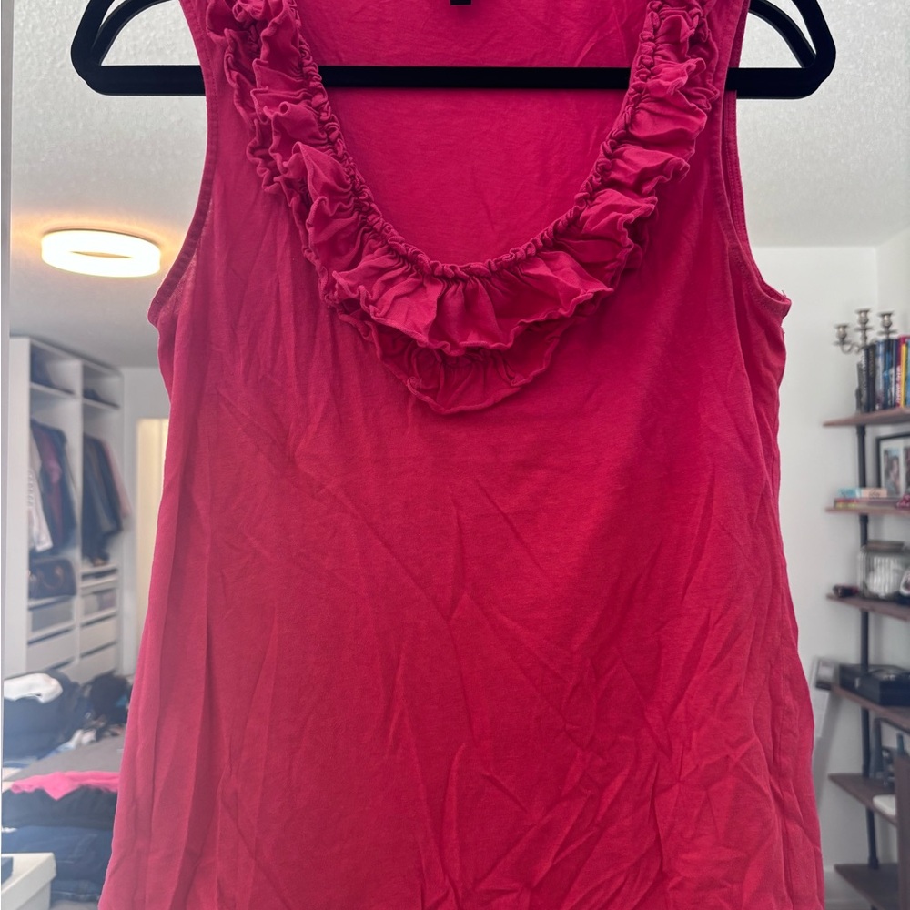 Express Ruffle Scoop Neck Tank Top - Bright Pink